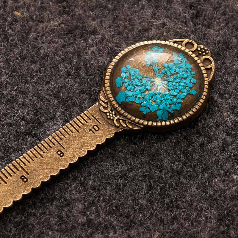 Wholesale Retro Dried Flower Metal Eternal Flower Dried Flower Multifunctional Ruler Bookmark